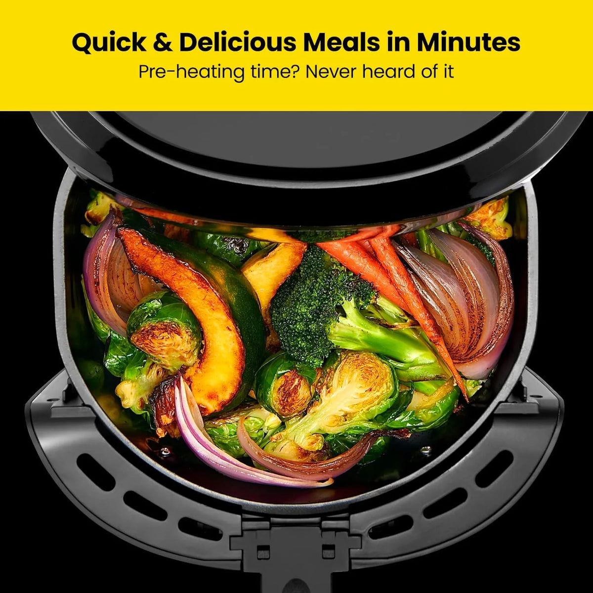 Chefman 6-Quart Double Basket Air Fryer with Easy View Window uses two separate 3-quart nonstick pans.