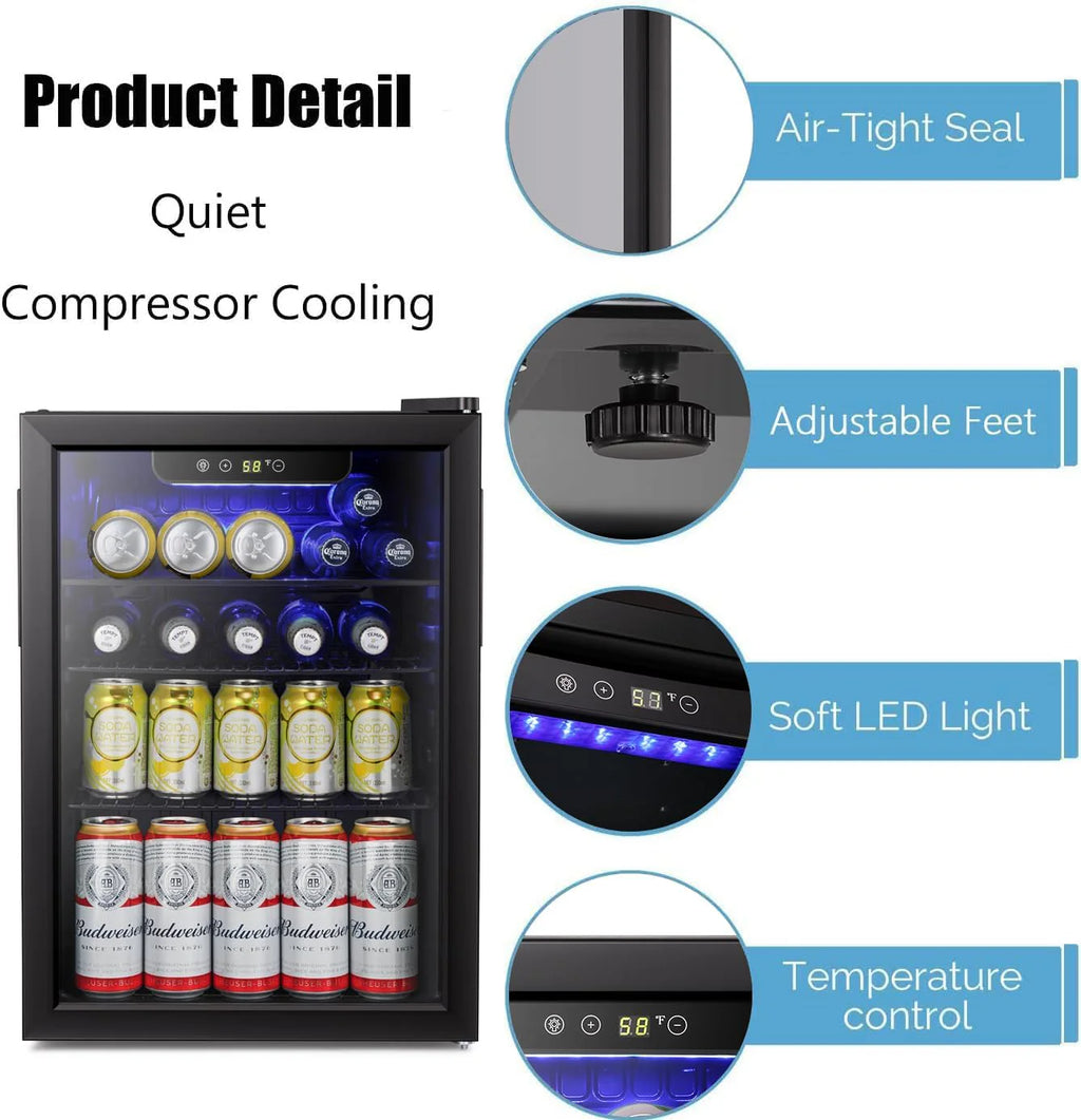 Antarctic Star Beverage Refrigerator Cooler 68 Can, Mini Fridge with Glass Door for Beer Drinks Wine,Freestanding Small Fridge with Electronic Temperature Control for Home and Bar,1.7 cu.ft