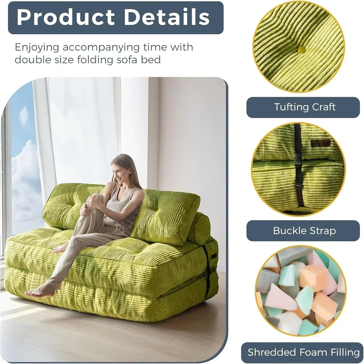 MAXYOYO Folding Sofa Bed Convertible Sleeper Chair with Pillow Foldable Mattress with Back Support