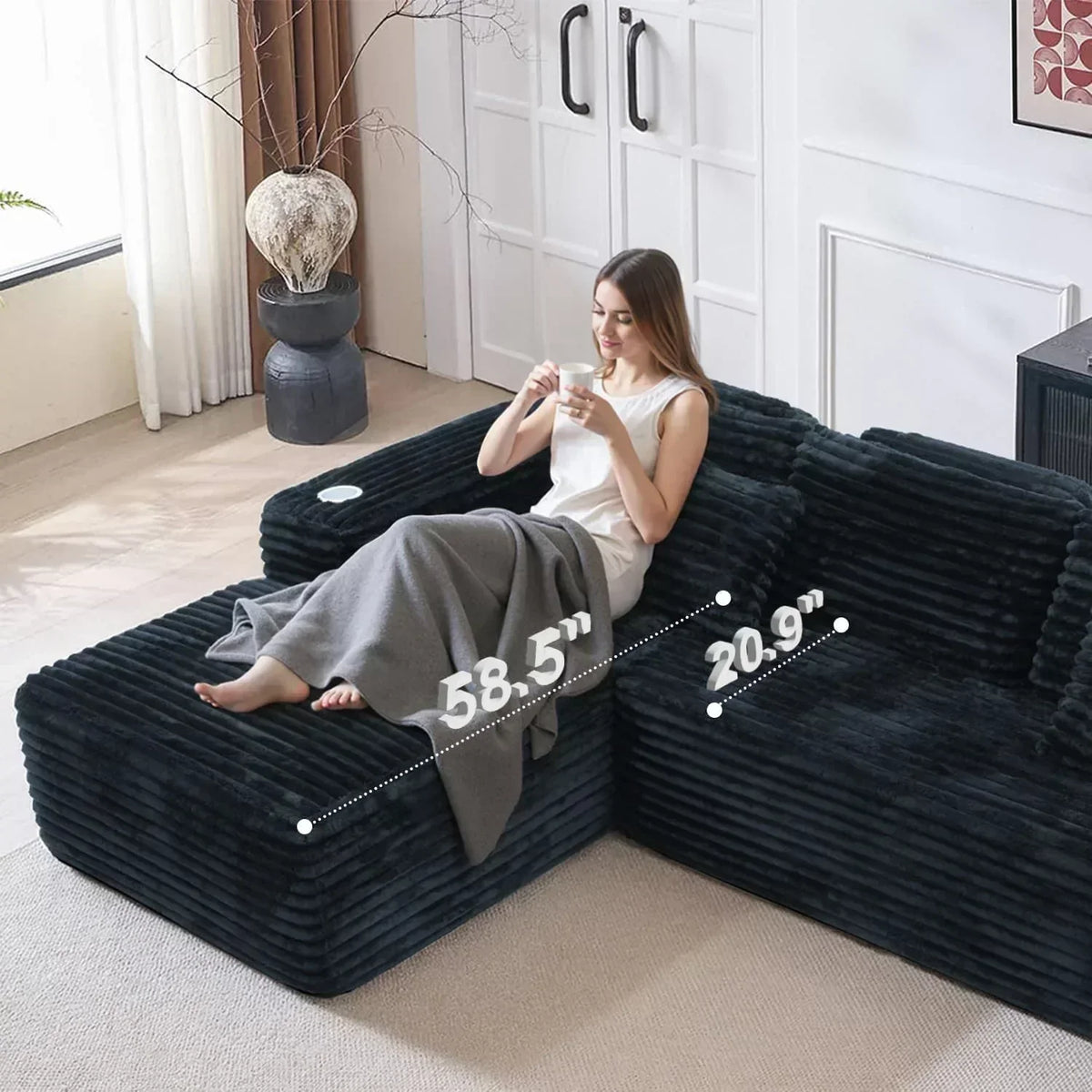 Cloud section sofa with L-shaped recliner modern modular sofa built-in cup holder