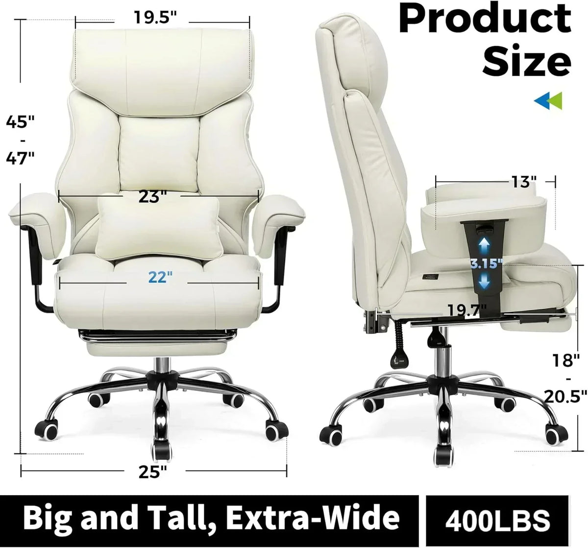Large Tall Gaming Chair 400 lb Heavy Duty Office Chair