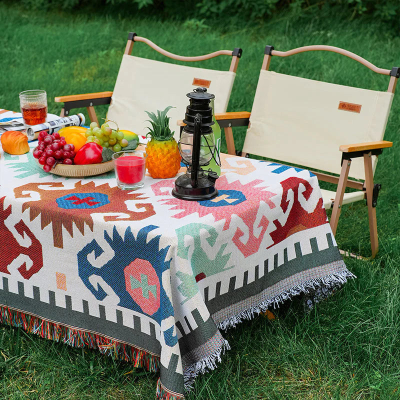 Leinen-Picknicktischdecke, amerikanische Cartoon-Outdoor-Campingmatte für Rasenpicknicks