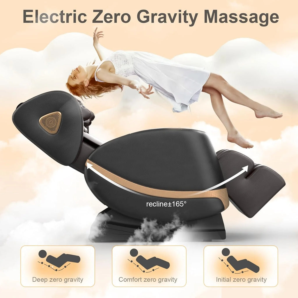 2025 Massage Chair Full Body, Zero Gravity Massage Chair with 10 Fix Rollers, Heating, Foot Massage, Auto Modes, Bluetooth Speaker, Touch Screen Controller (Black & Brown)