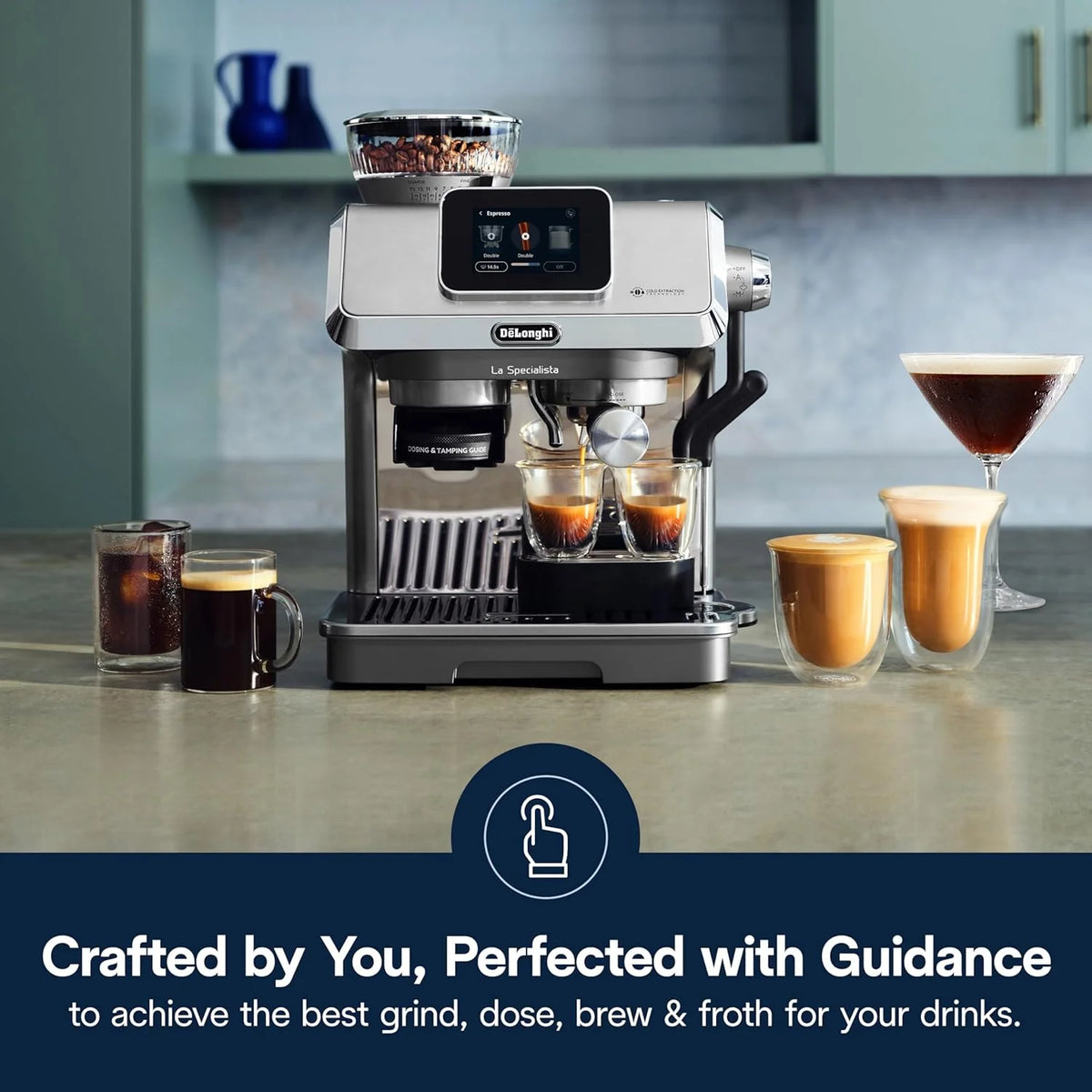De'Longhi La Specialista Touch Espresso Machine with Grinder & Milk Frother ?Cold Brew & Iced Coffee Maker, Burr Grinder, 10 Drink Presets, Compact Bean to Cup, Award-Winning Italian Design