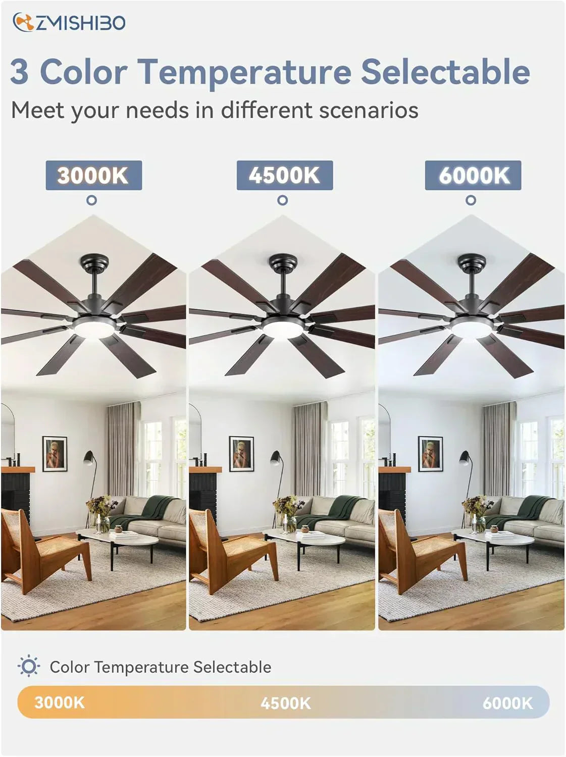 Zmishibo 72-inch large ceiling fan with lighting and remote indoor/outdoor