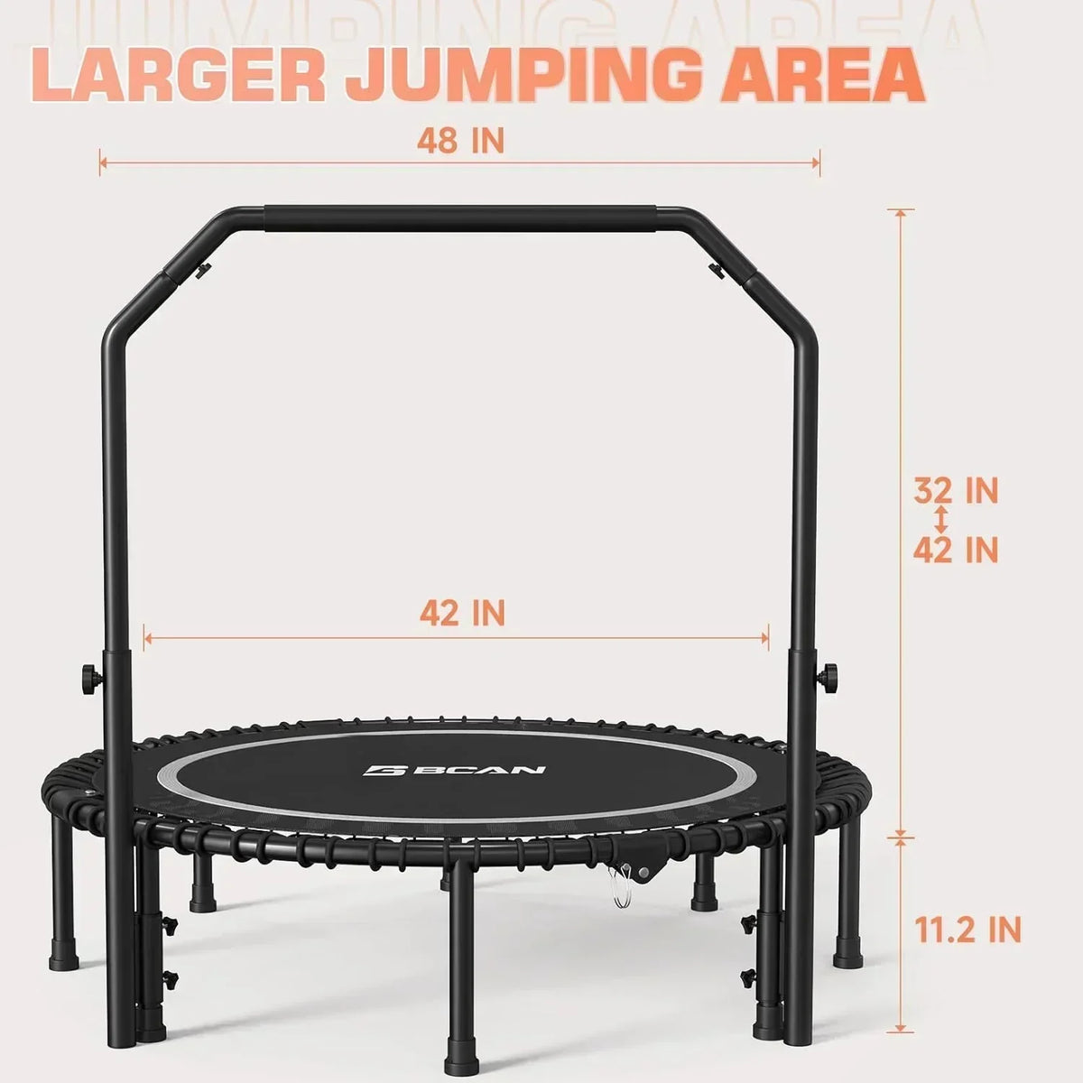 BCAN 450/550 LBS Foldable Mini Trampoline Fitness Trampoline Bungees Adjustable Foam Handle