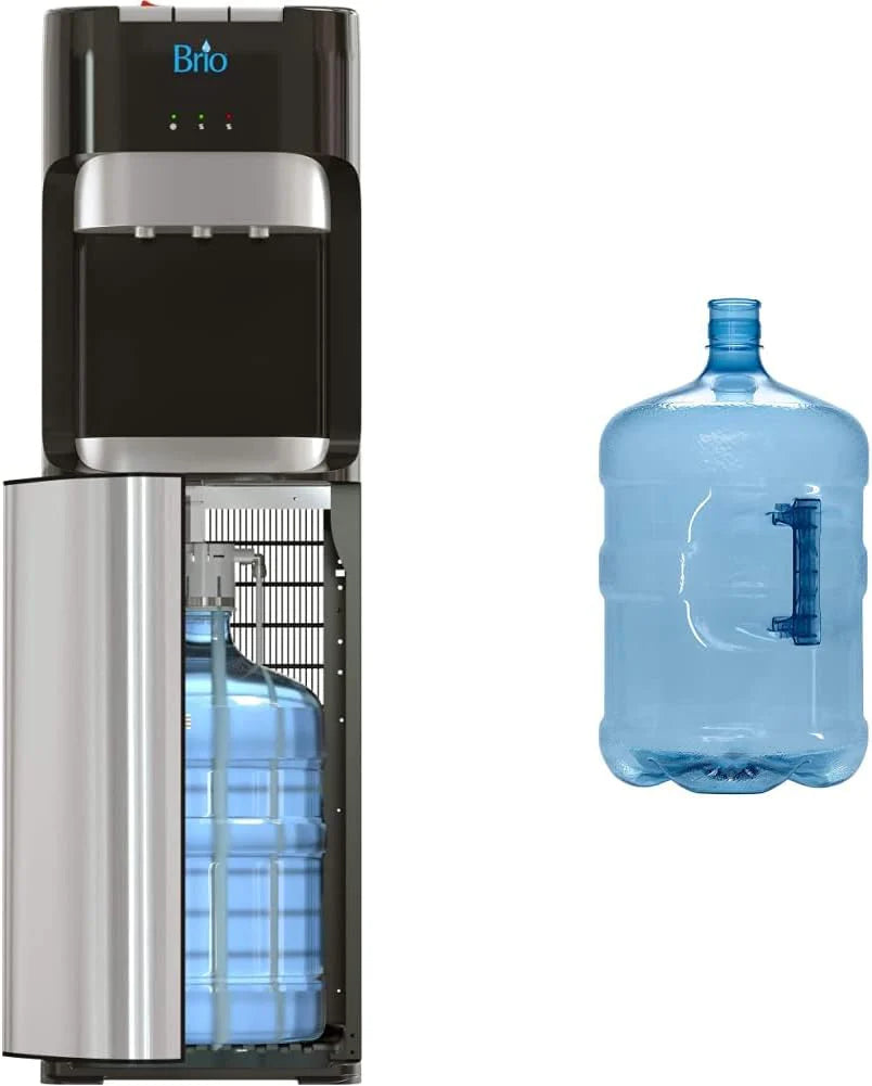 Bottom Loading Water Cooler Dispenser for 5 Gallon Bottles - 3 Temperatures with Hot, Room & Cold Spouts, Child Safety Lock, LED Display with Empty Bottle Alert, Stainless Steel