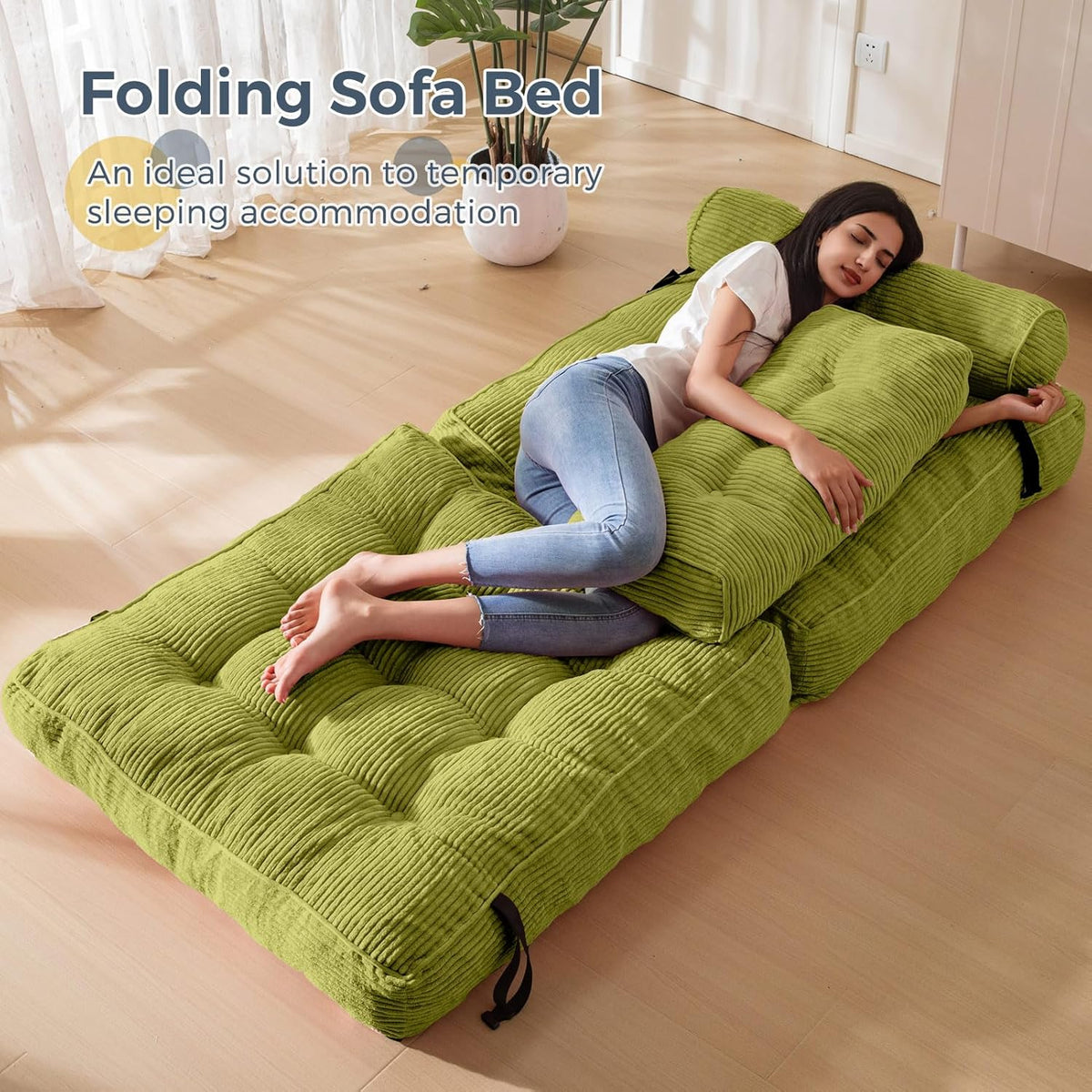 MAXYOYO Folding Sofa Bed Convertible Sleeper Chair with Pillow Foldable Mattress with Back Support
