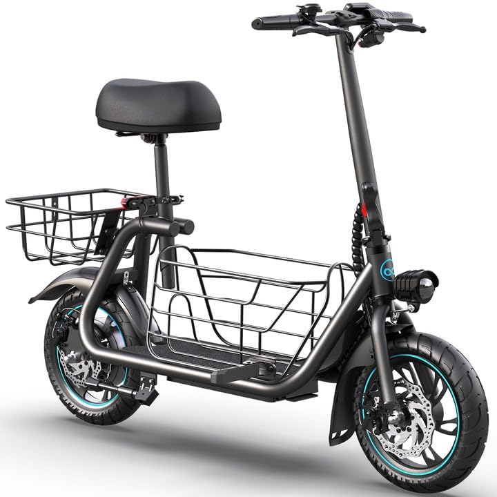 Gyroor Adult Electric Scooter with Large Center Basket 20 Mile Range Foldable and Seat