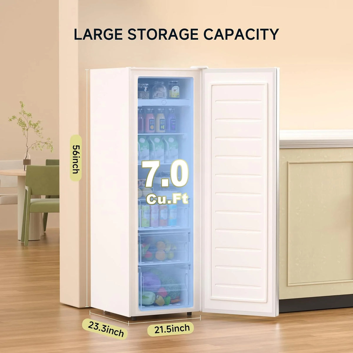 BANGSON Upright Freezer, 7.0 Cu.ft Stand Up Freezer, Convertible Upright Freezer/Refrigerator, Single Door for Kitchen,Garage, Office, Apartment, Silver