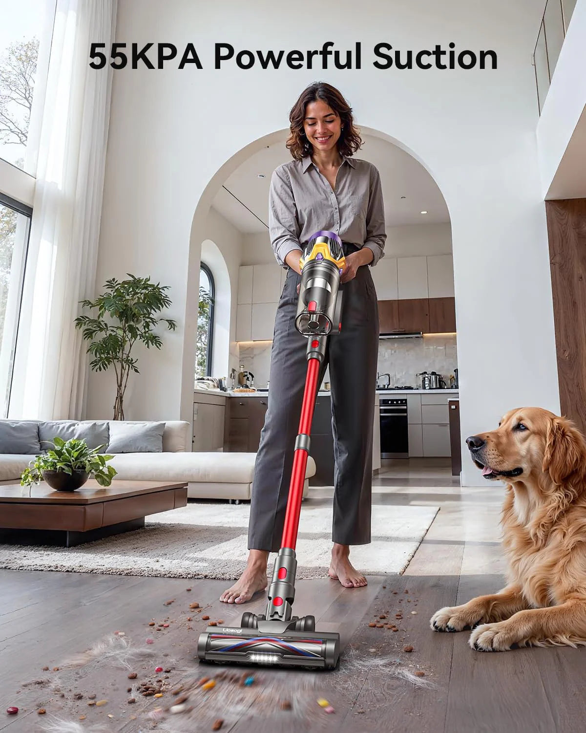 Cordless Vacuum Cleaner, Upgraded 55KPA 650W 70Mins Stick Vacuum with Hurricane Mode, Self-Standing, Touch Screen, 1.8L Dust Cup, Anti-tangle Wireless Vacumm, Vacuum Cleaners for Home/Pet Hair/Carpets