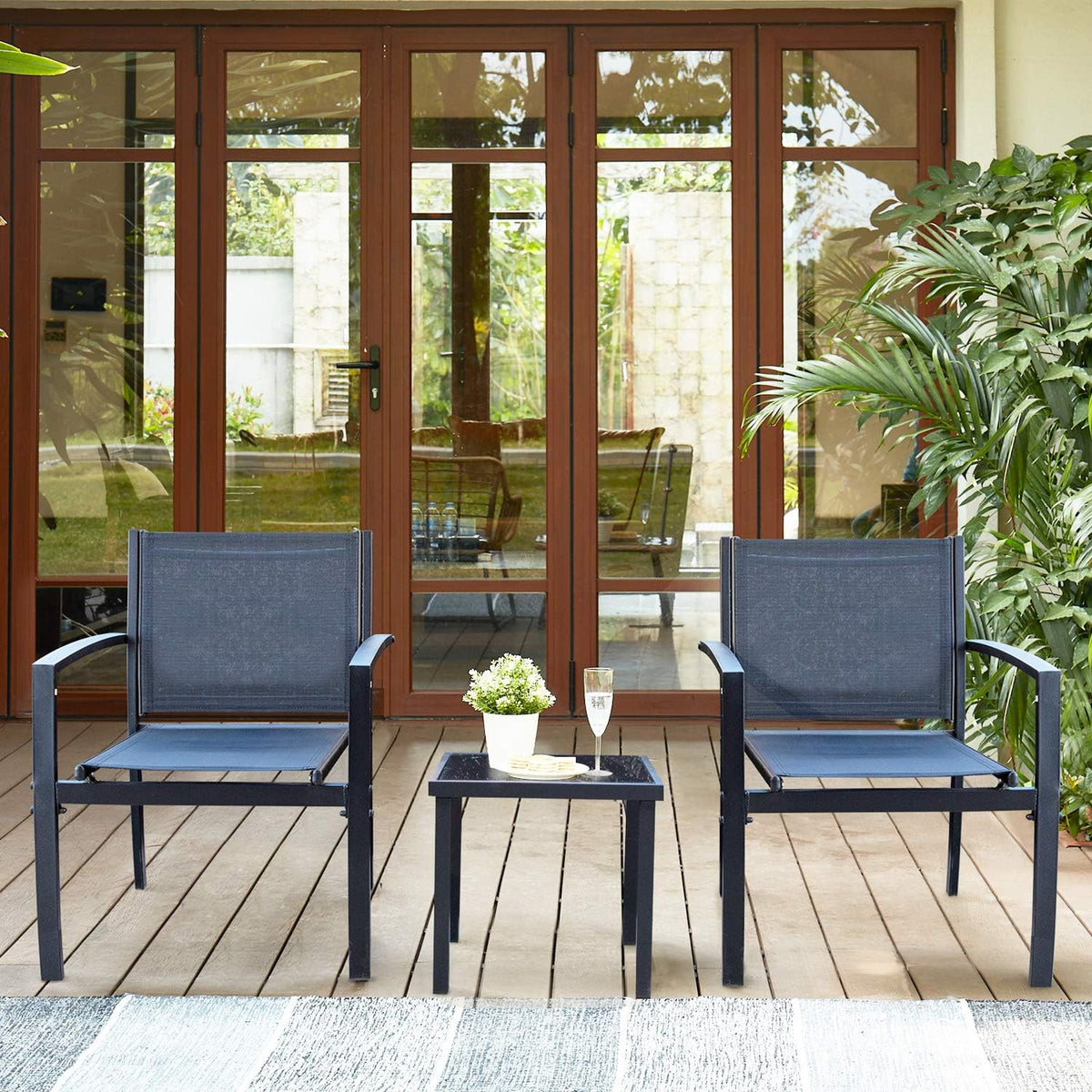 Homall Patio Dining Set 7 Pieces Outdoor Furniture Table and 6 Textilene Chairs, Light Grey