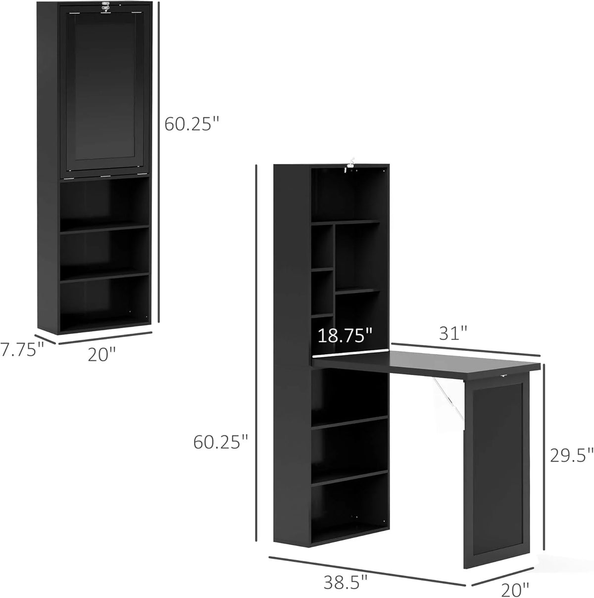 Folding convertible writing desk, wall mounted desk cabinet, multifunctional home office workstation