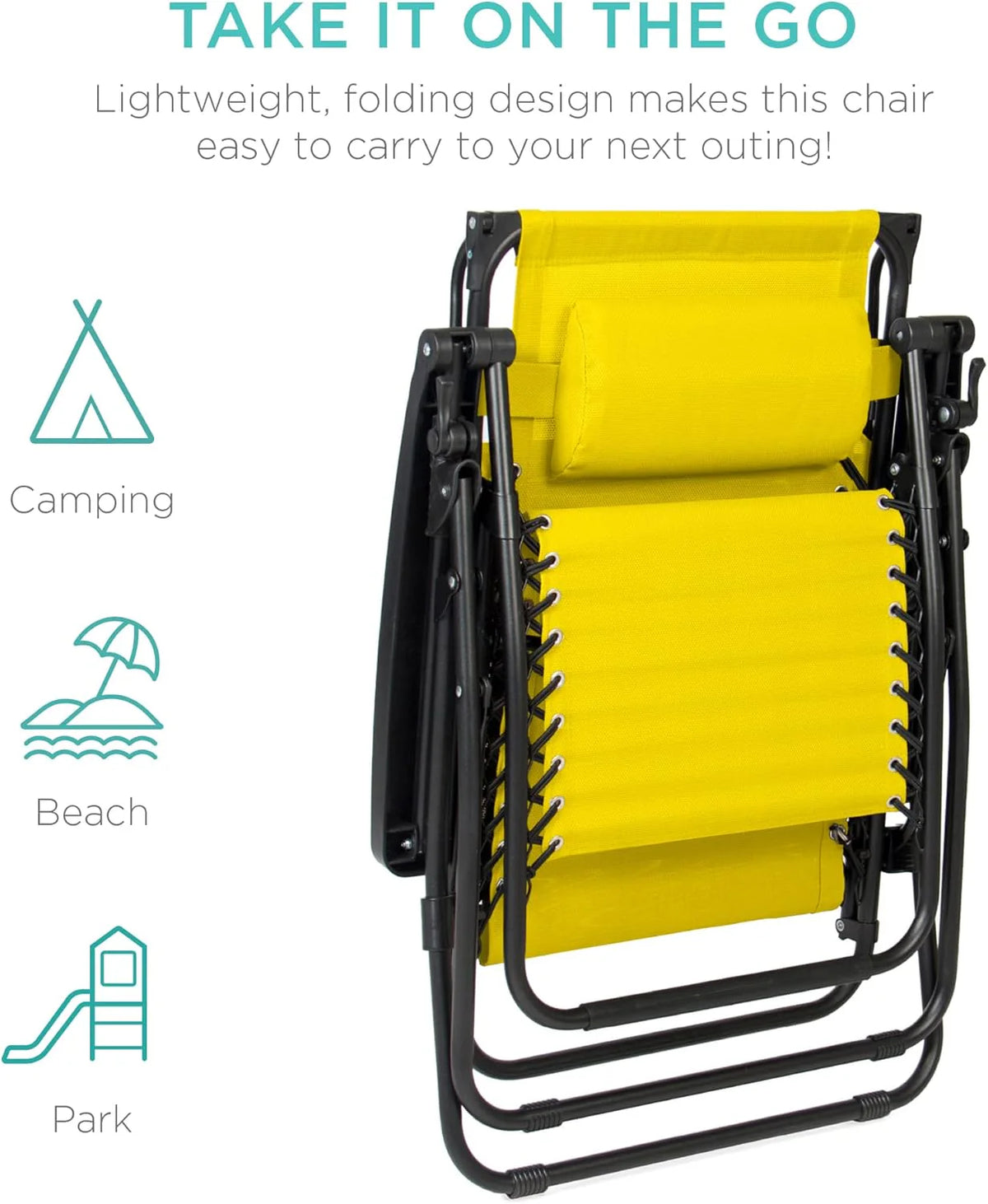 Best Choice Products Folding Zero Gravity Outdoor Recliner Patio Lounge Chair w/Adjustable Canopy Shade, Headrest, Side Accessory Tray, Textilene Mesh - Peacock Blue