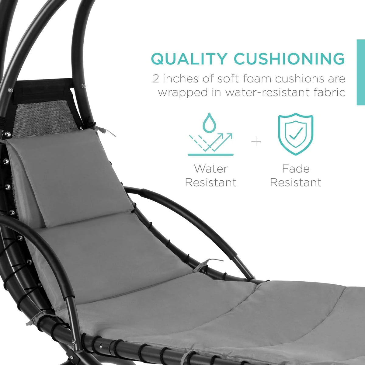 Best Choice Products Outdoor Hanging Curved Steel Chaise Lounge Chair Swing w/Built-in Pillow and Removable Canopy - Teal