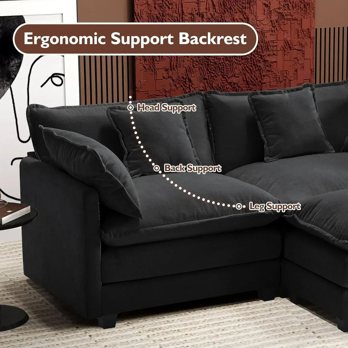 111.4 Inch L Shaped Modern Sofa Modular Cloud Sofa with Ottoman 4 Seater Chenille Deep Seat Sofa