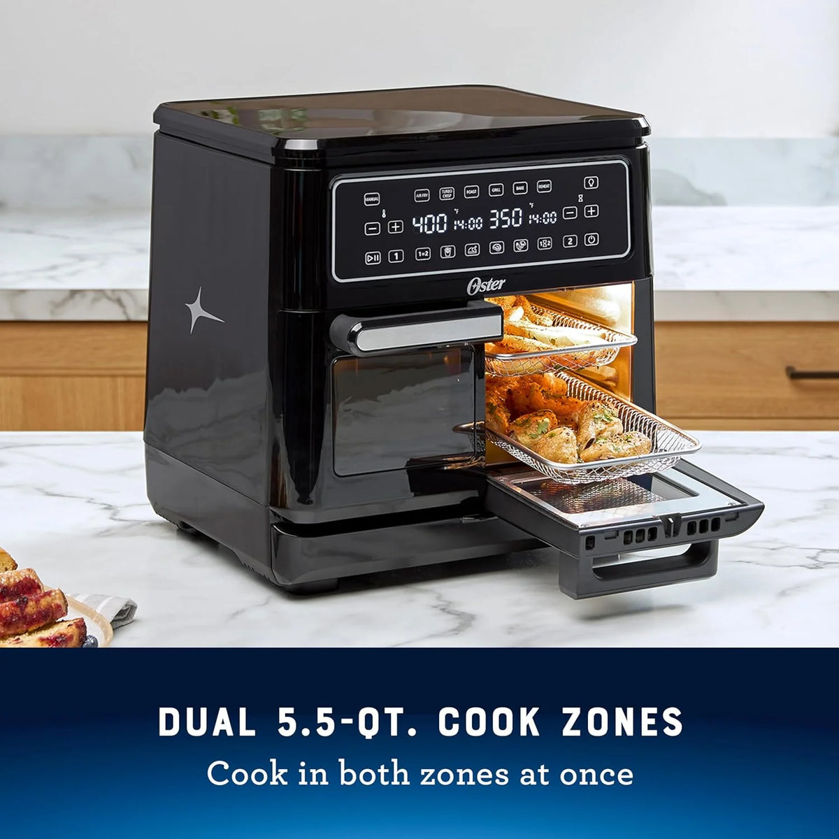 Oster 11-Quart Flex Air Fryer Oven Dual Air Fryer with 2 Cooking Zones Double with 6 Cooking Functions Large with 2 Frying Baskets