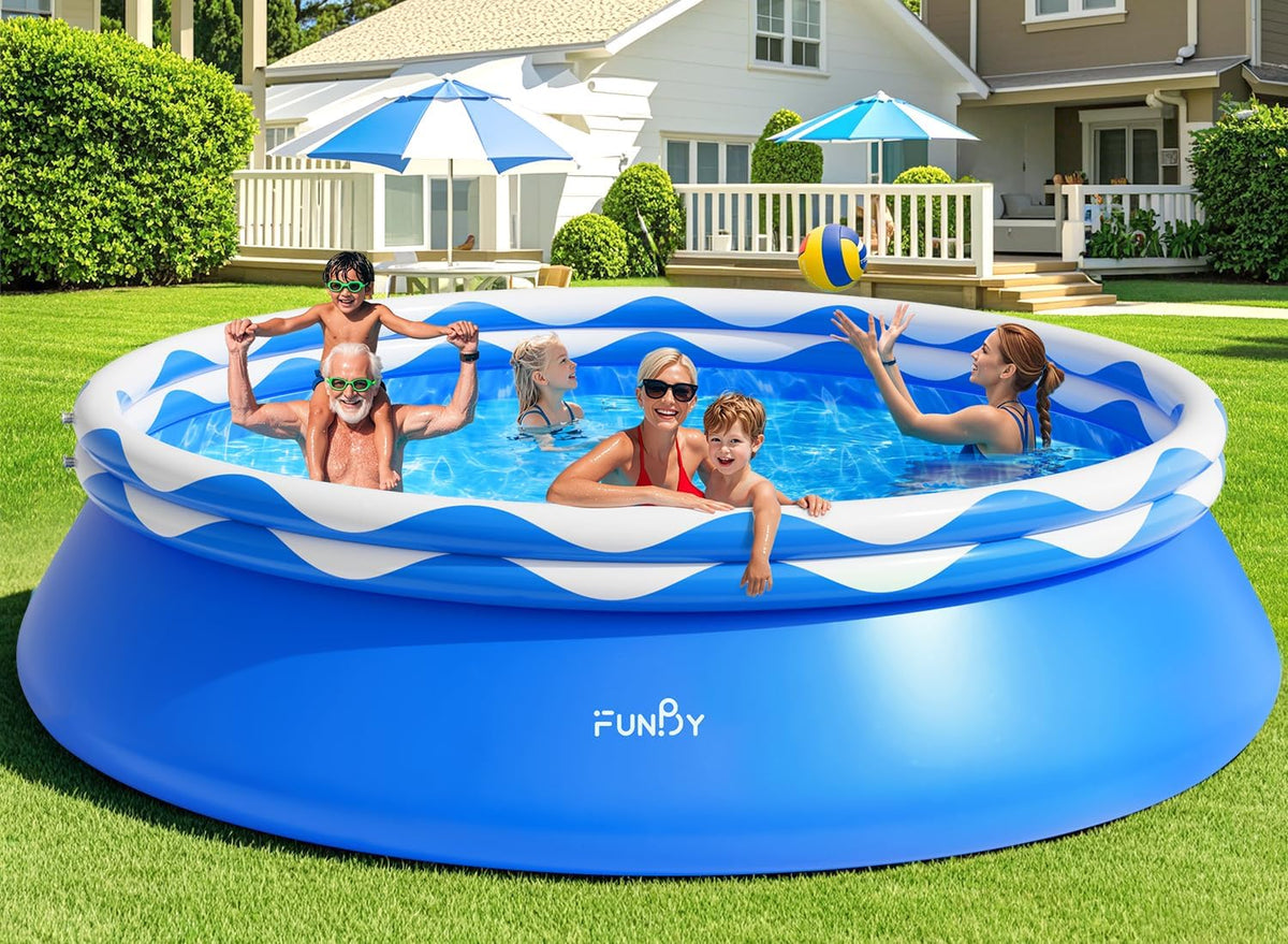 Upgraded Double Rings Inflatable Above Ground Pool Easy Set,Inflatable Swimming Pool for Adults,Inflatable Top Rings Above Ground Swimming Pool,Water Ripple Print,500 Gal Capacity (8ftx26in)