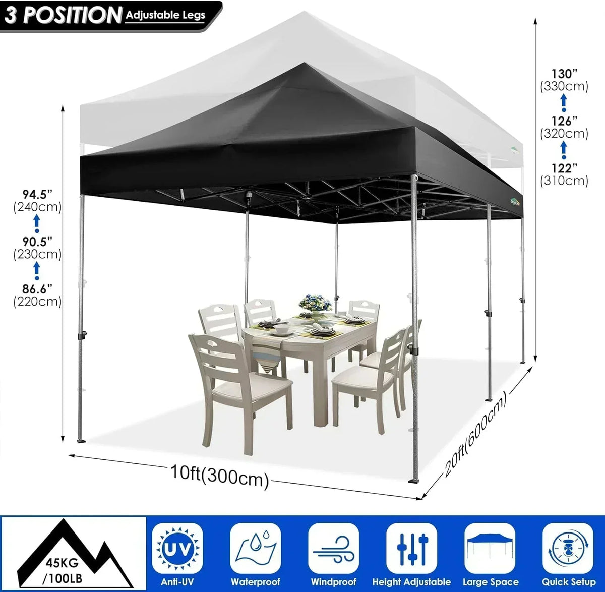 COBIZI 10x20 Heavy Duty Pop up Canopy Tent 6 sidewalls Commercial Canopy Wedding Party Tents