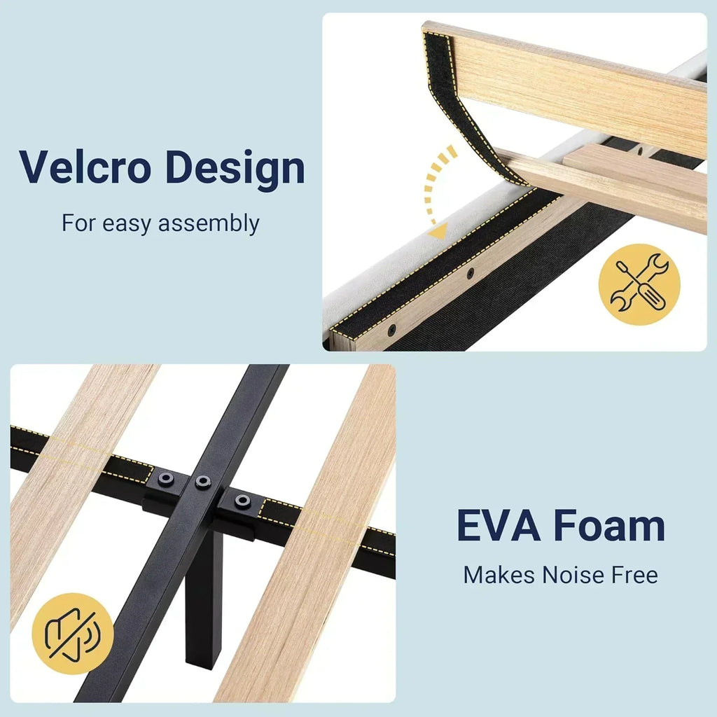 Allewie Queen Size Platform Bed Frame with Fabric Upholstered Headboard Wooden Slats Support