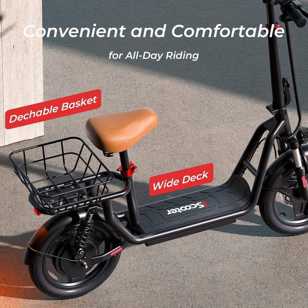 iScooter electric scooter with seat 28/19/15.6 mph top speed dual suspension scooter