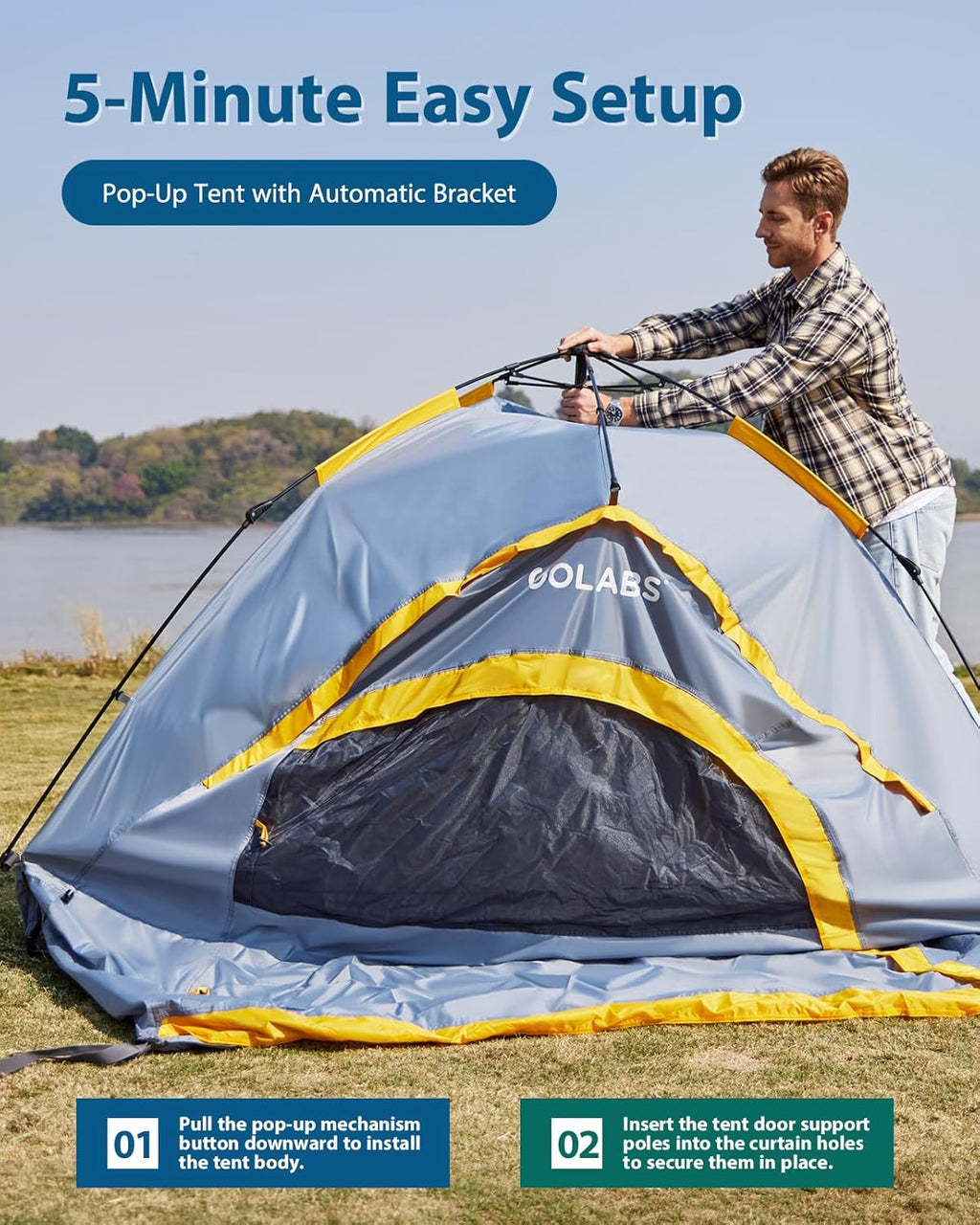 Golabs Truck Bed Tent for 5.5-6.5 Ft Bed, 5-Minute Easy Setup by Pre-Assembled Design, Waterproof PU2000mm, 2-Person Portable with Extra Rainfly Cover for Camping & Outdoor, Includes Storage Bag