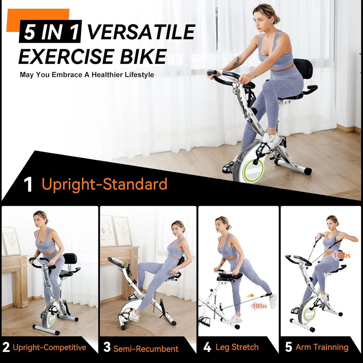 Foldable Exercise Bike Stationary Bikes for Home, 5 IN 1 Indoor Workout Bike, Cycling Bike with 16-Level Quiet Magnetic Resistance, 6.6 LBS Flywheel and 300LBS Capacity, 2025 Designed 817 X-bike