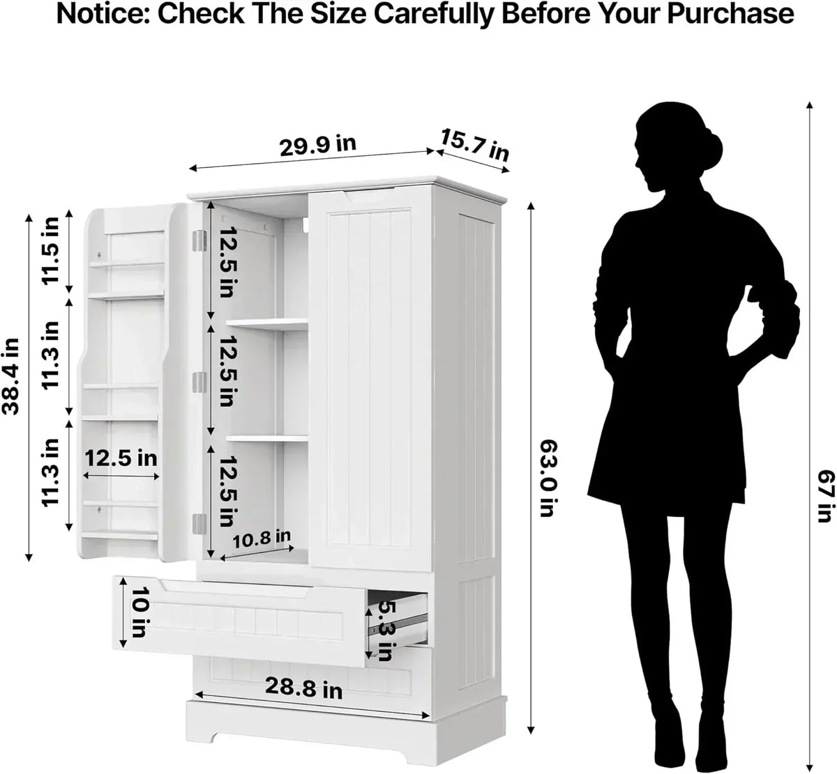 Gizoon Kitchen Pantry Cabinet with Drawers Freestanding Bathroom Storage Cabinet with Doors