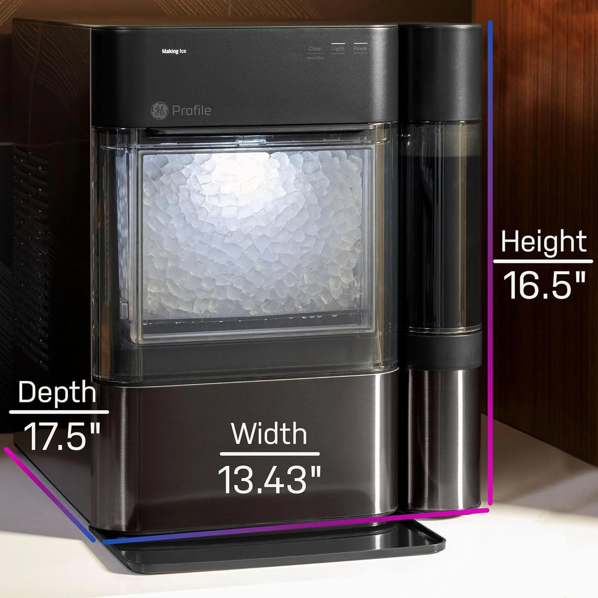 GE Profile Opal 2.0 with 0.75 Gallon Tank, Chewable Crunchable Countertop Nugget Ice Maker, Scoop included, 38 lbs in 24 hours, Pellet Ice Machine with WiFi & Smart Connected, Black Stainless Steel