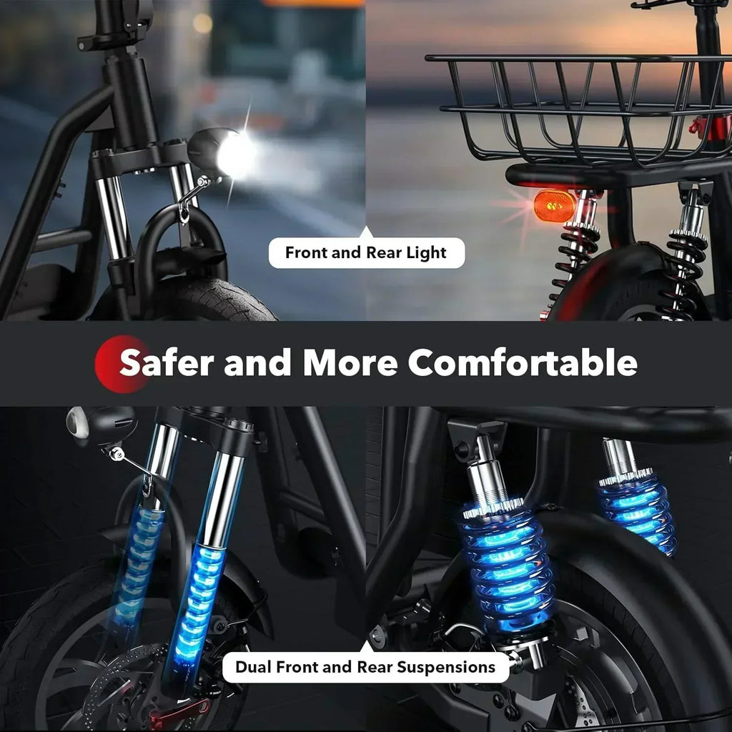 iScooter electric scooter with seat 28/19/15.6 mph top speed dual suspension scooter