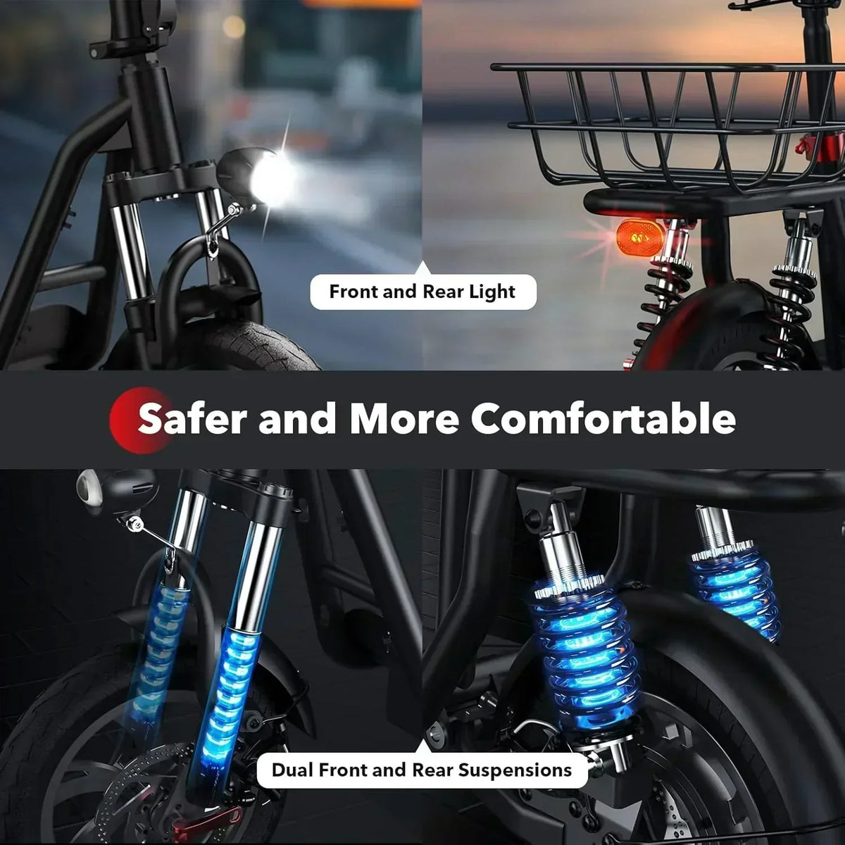 iScooter electric scooter with seat 28/19/15.6 mph top speed dual suspension scooter