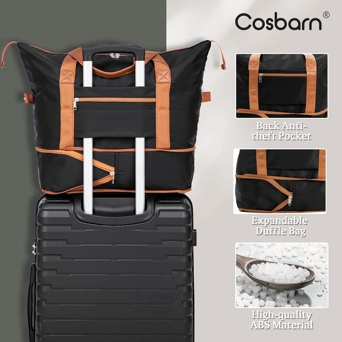 5-piece luggage set with wheels, ABS hardshell suitcase with spinner wheels