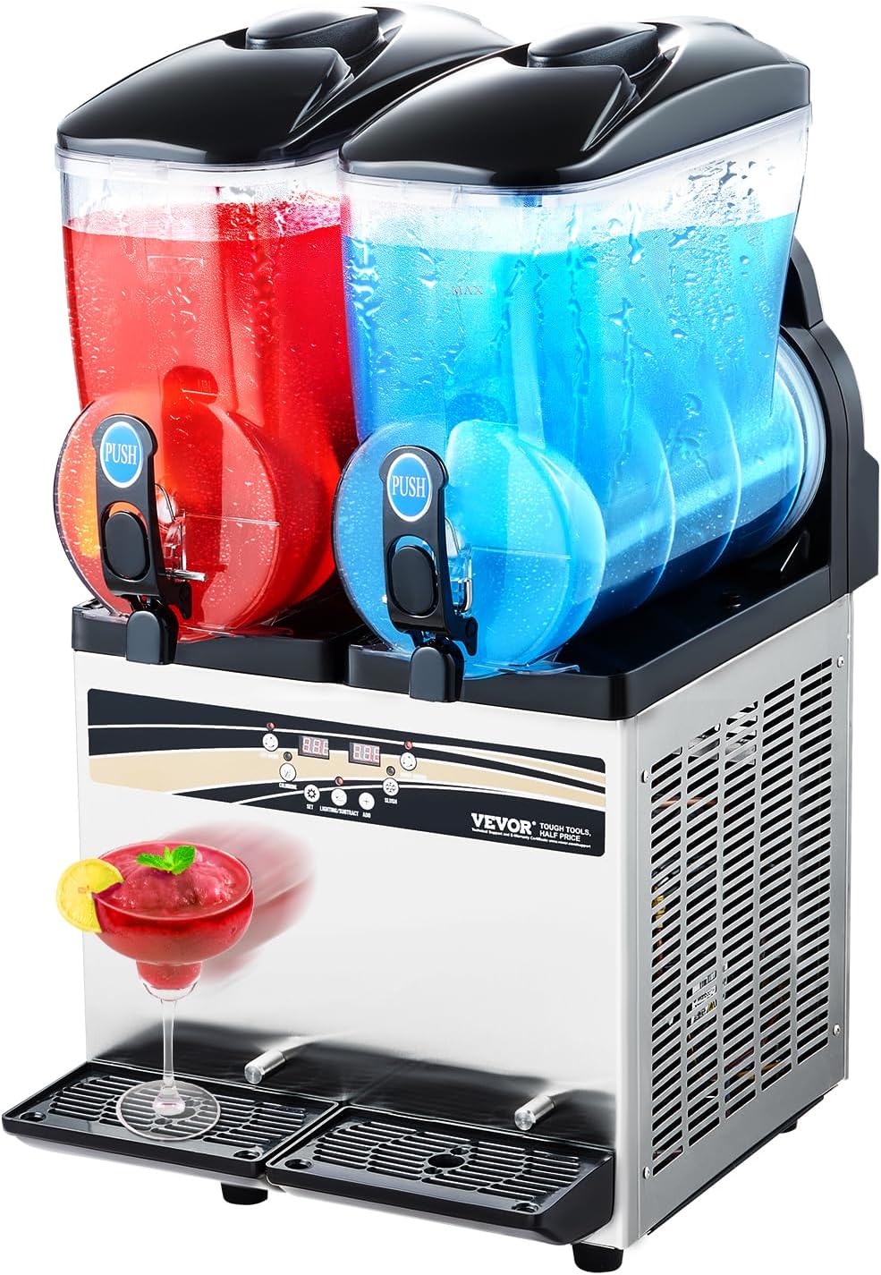 VEVOR Slushy Machine, 15Lx2 Double Tank Commercial Margarita Machine, 120 Cups Stainless Steel Margarita Smoothie Frozen Drink Machine, Slushie Machine for Home Party Restaurants Cafe Bars