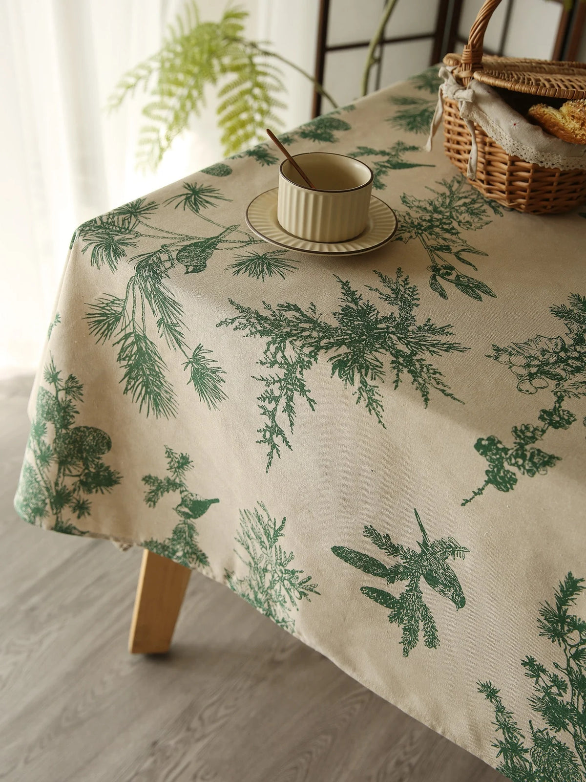 Französische Landhaus-Tischdecke aus Leinen mit Blumenmuster, Vintage-Stil, Esszimmer-Dekoration
