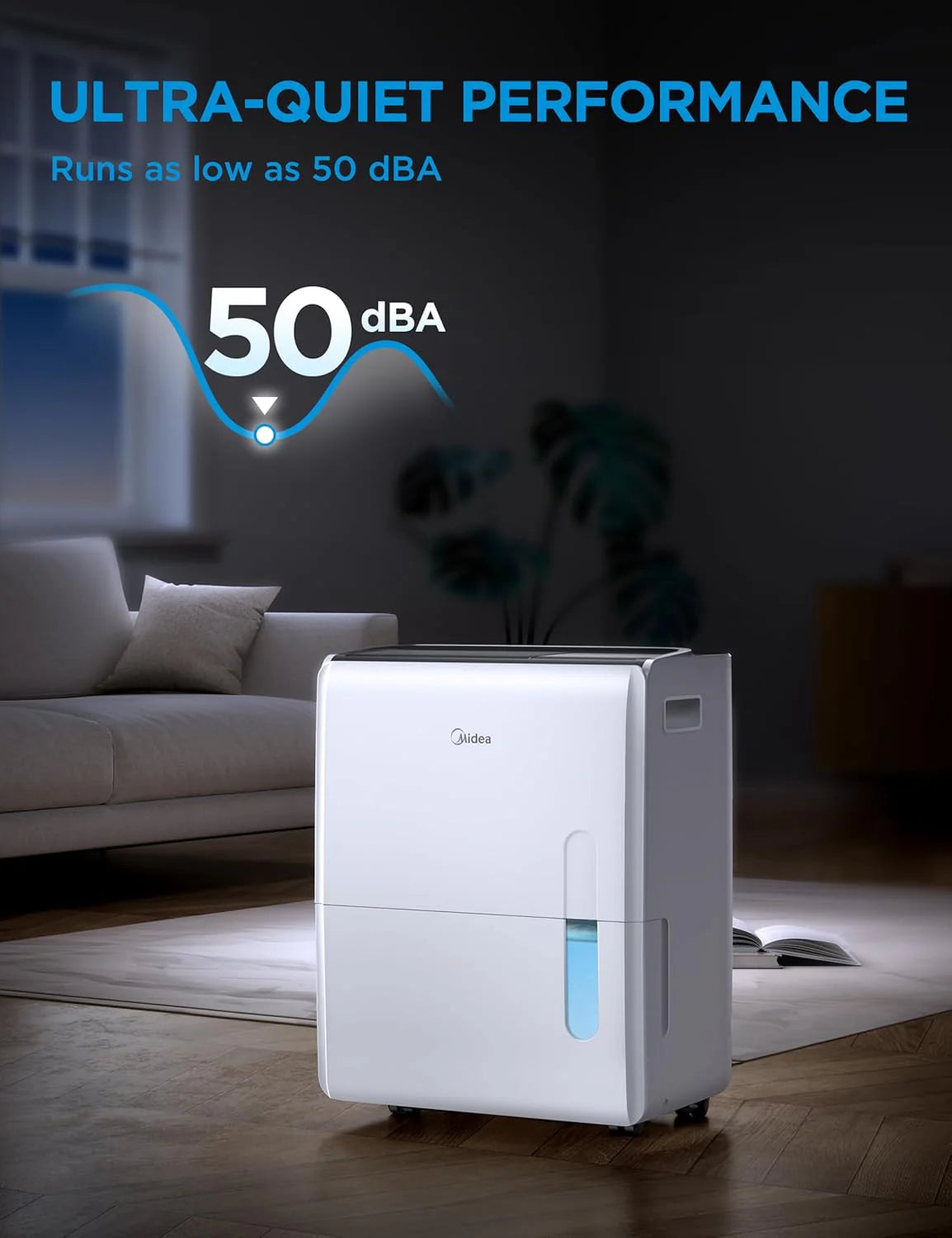 Midea 4,500 Sq. Ft. Dehumidifier With Pump Included, Energy Star Certified, 50 Pint - Ideal For Basements, Large & Medium Sized Rooms, And Bathrooms (White)