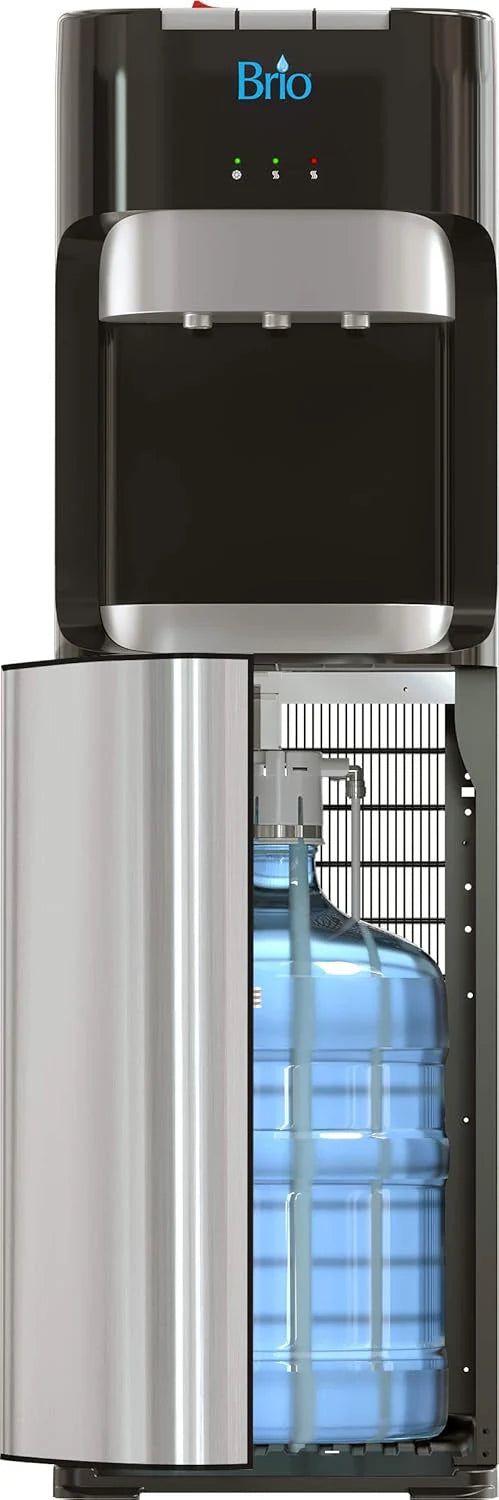 Bottom Loading Water Cooler Dispenser for 5 Gallon Bottles - 3 Temperatures with Hot, Room & Cold Spouts, Child Safety Lock, LED Display with Empty Bottle Alert, Stainless Steel