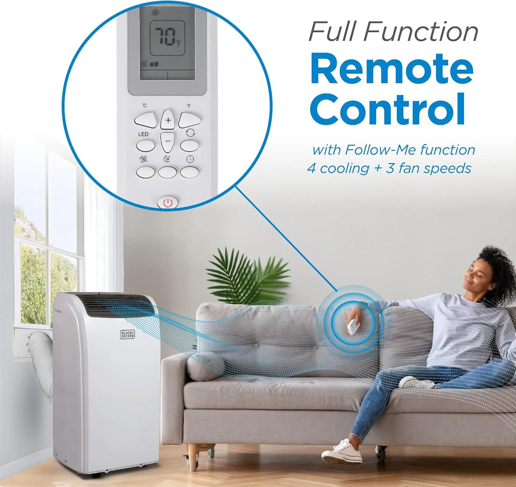 BLACK+DECKER Smart Portable Air Conditioner, 12,000 BTU for Rooms up to 550 Sq. Ft., Smart Portable AC with Follow Me Remote and Window Kit, BPACT12WT, White
