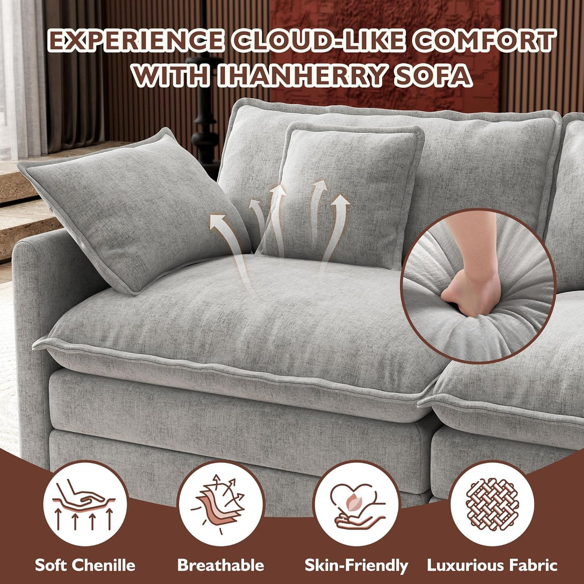 ihanherry 146-inch U-shaped modern sofa modular area cloud sofa