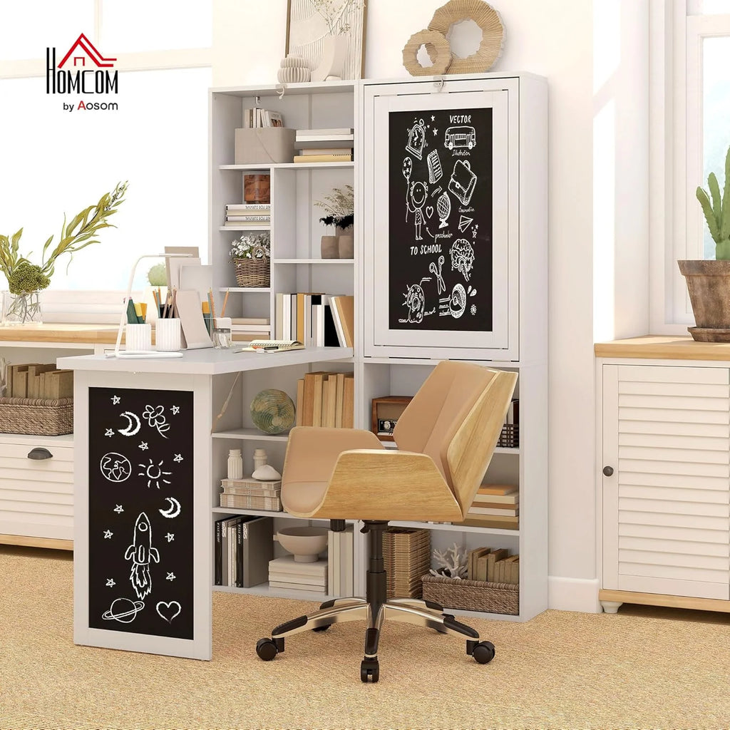 Folding convertible writing desk, wall mounted desk cabinet, multifunctional home office workstation