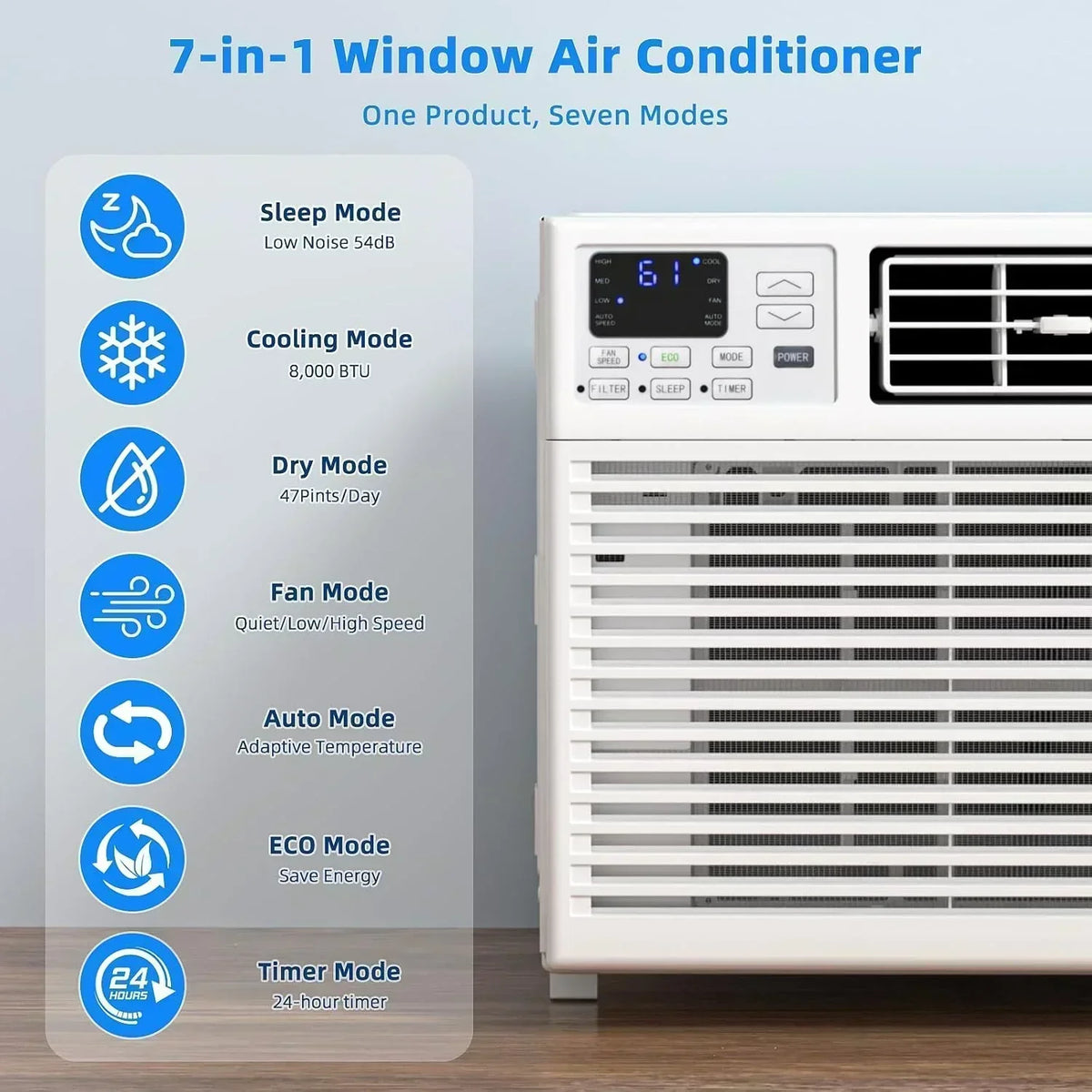 Antarctic Star 12,000 BTU U-Shaped Window Air Conditioner Unit Cools up to 550 Sq.Ft. with 6 Modes