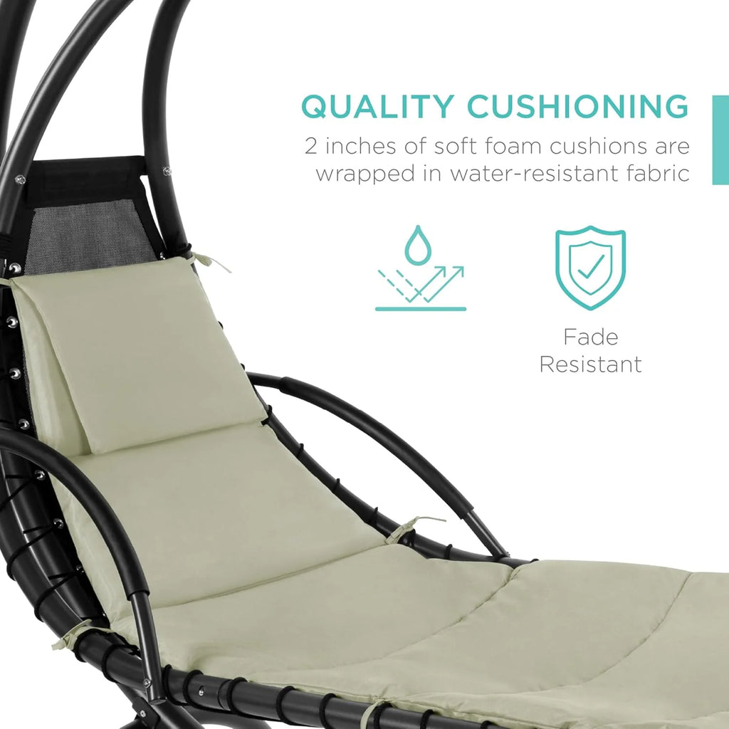 Best Choice Products Outdoor Hanging Curved Steel Chaise Lounge Chair Swing w/Built-in Pillow and Removable Canopy - Teal