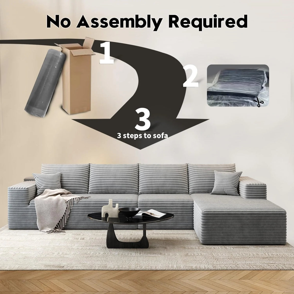 107.5 inch Cloud Modular Sectional Sofa with L-Shaped Chaise Lounge, Modern Minimalist Upholstered Sofa Deep Seating Corner Sofa