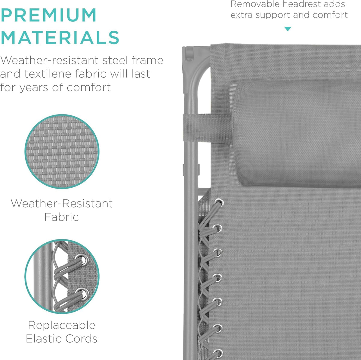 Best Choice Products Folding Zero Gravity Outdoor Recliner Patio Lounge Chair w/Adjustable Canopy Shade, Headrest, Side Accessory Tray, Textilene Mesh - Peacock Blue