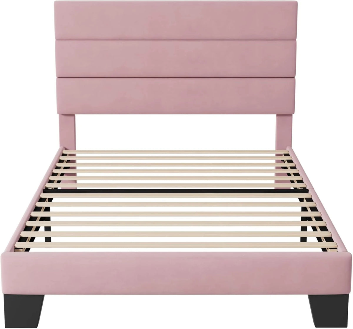 Allewie Queen Size Platform Bed Frame Fabric Upholstered Headboard Wooden Slats Support