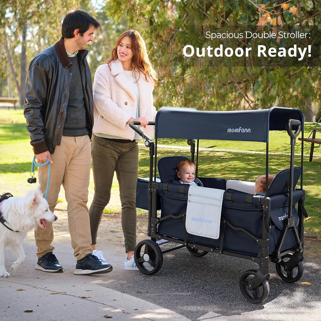 Stroller Wagon for Kids, Wagon Stroller Toddlers 2 Seaters, All-Terrain Baby Wagon Outdoor with Canopy, Parent Organizer, Adjustable Handle & Pull Bar for Infants and Toddlers, Gray