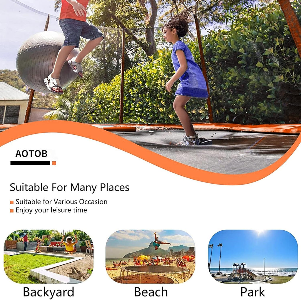AOTOB 8FT 10FT 12FT 14 FT 15FT Trampoline with Safety Enclosure Net，Outdoor Trampoline with Basketball Hoop, Heavy Duty Jumping Mat and Spring Cover Padding for Kids and Adults, Storage Bag and Ladder
