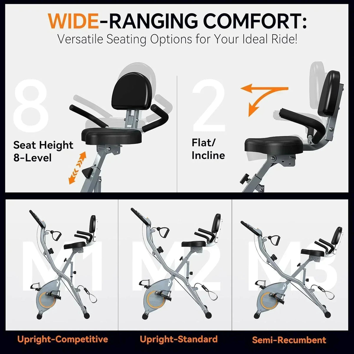 Foldable Exercise Bike Stationary Bikes  5 IN 1 Indoor Workout Cycling Bike Quiet Magnetic Resistance