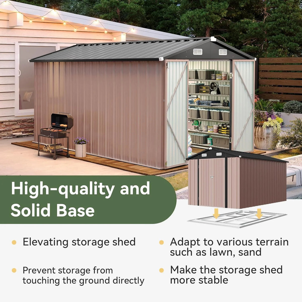 Aoxun 6.2x4 FT Shed Outdoor Storage Shed Metal Garden Shed Slooping Roof Tool Shed Bike Shed