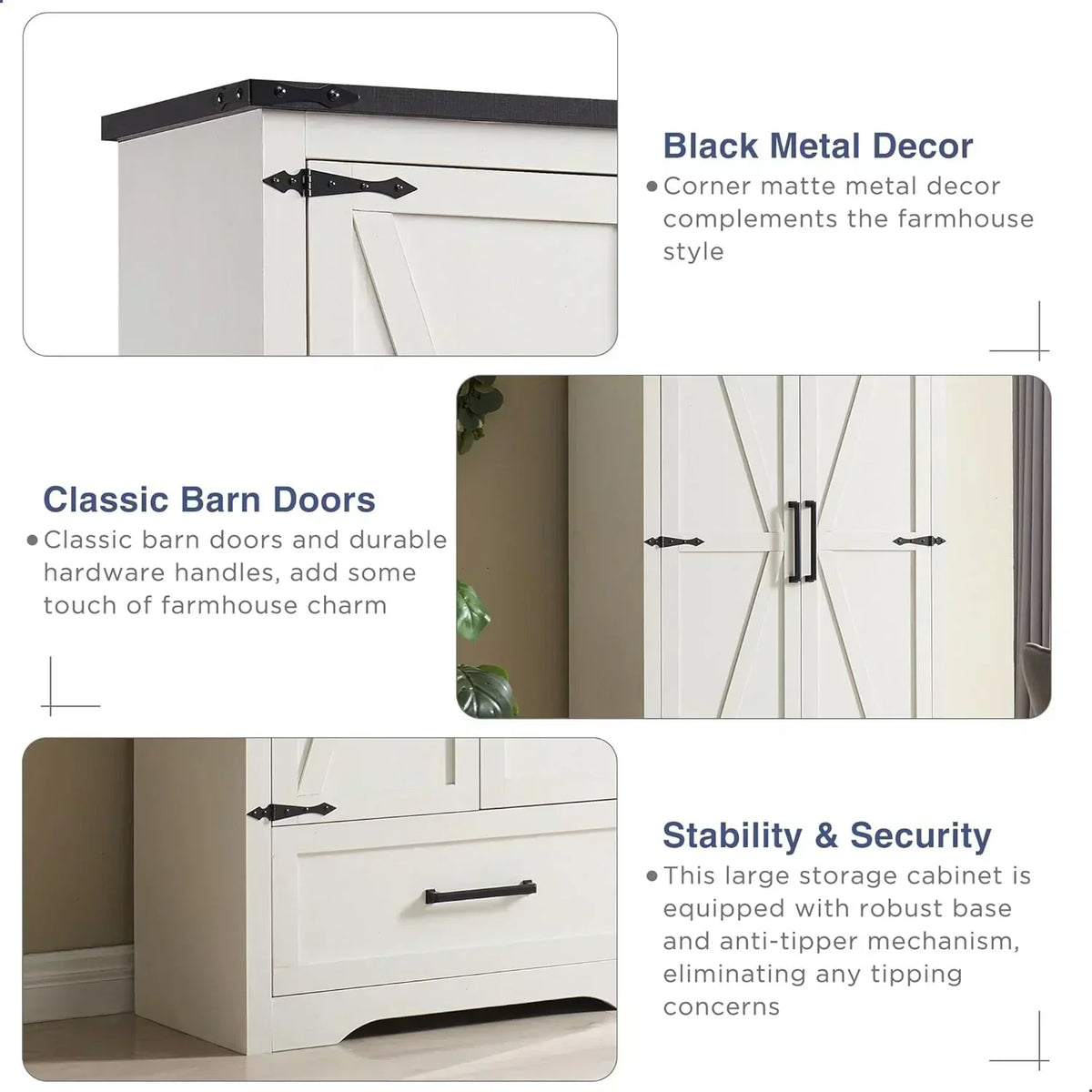 JXQTLINGMU Farmhouse Kitchen Pantry 72 Tall Wood Kitchen Storage Cabinet Adjustable Shelves