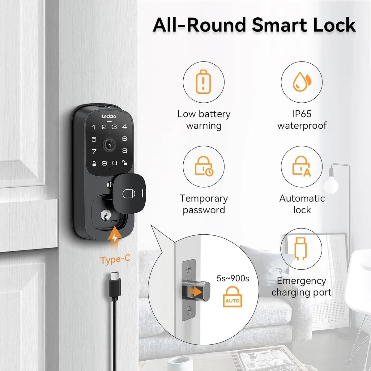 Video Smart Lock with Doorbell Keyless Entry Door Lock Built-in WiFi Camera Front Door Deadbolt Lock